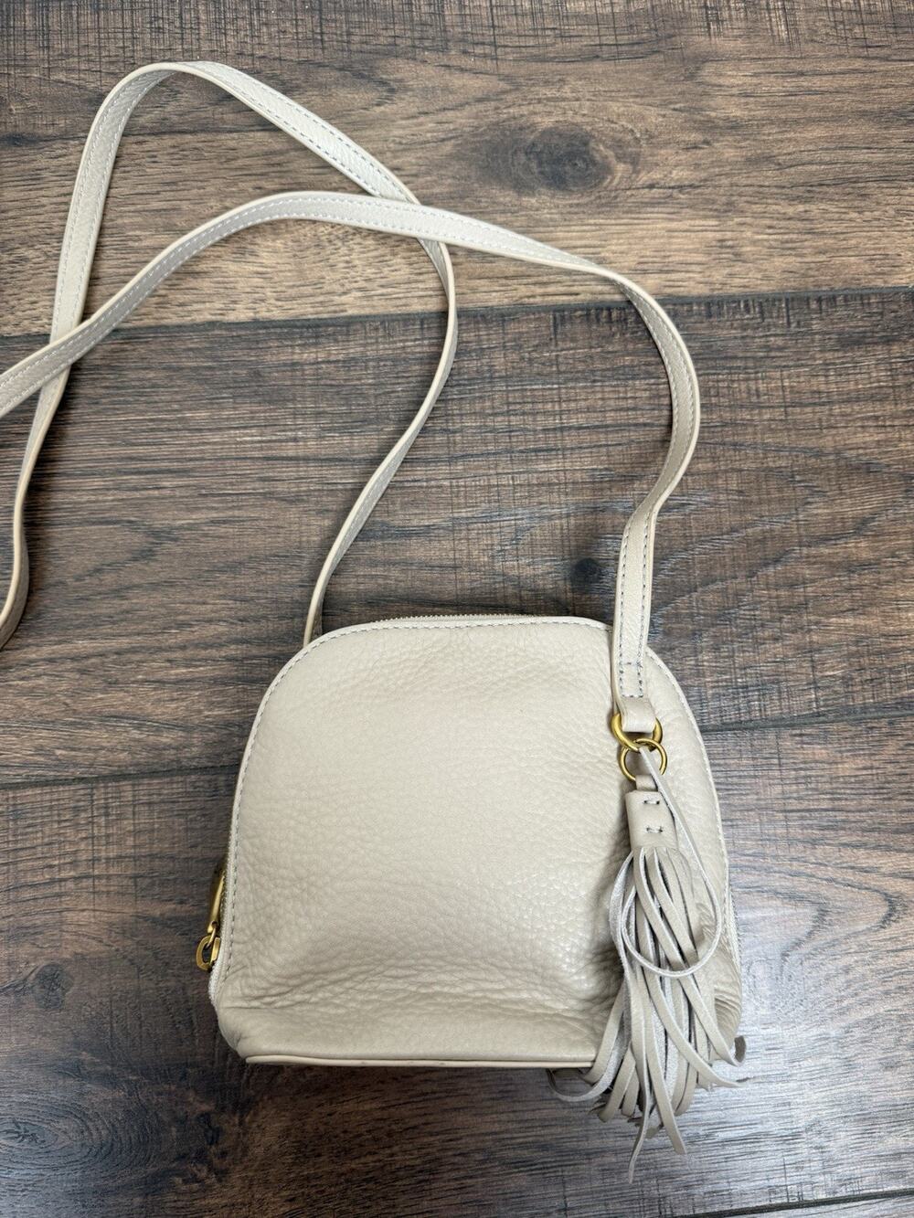 HOBO Nash Pebble Leather Crossbody Handbag Cream Tassels Beige